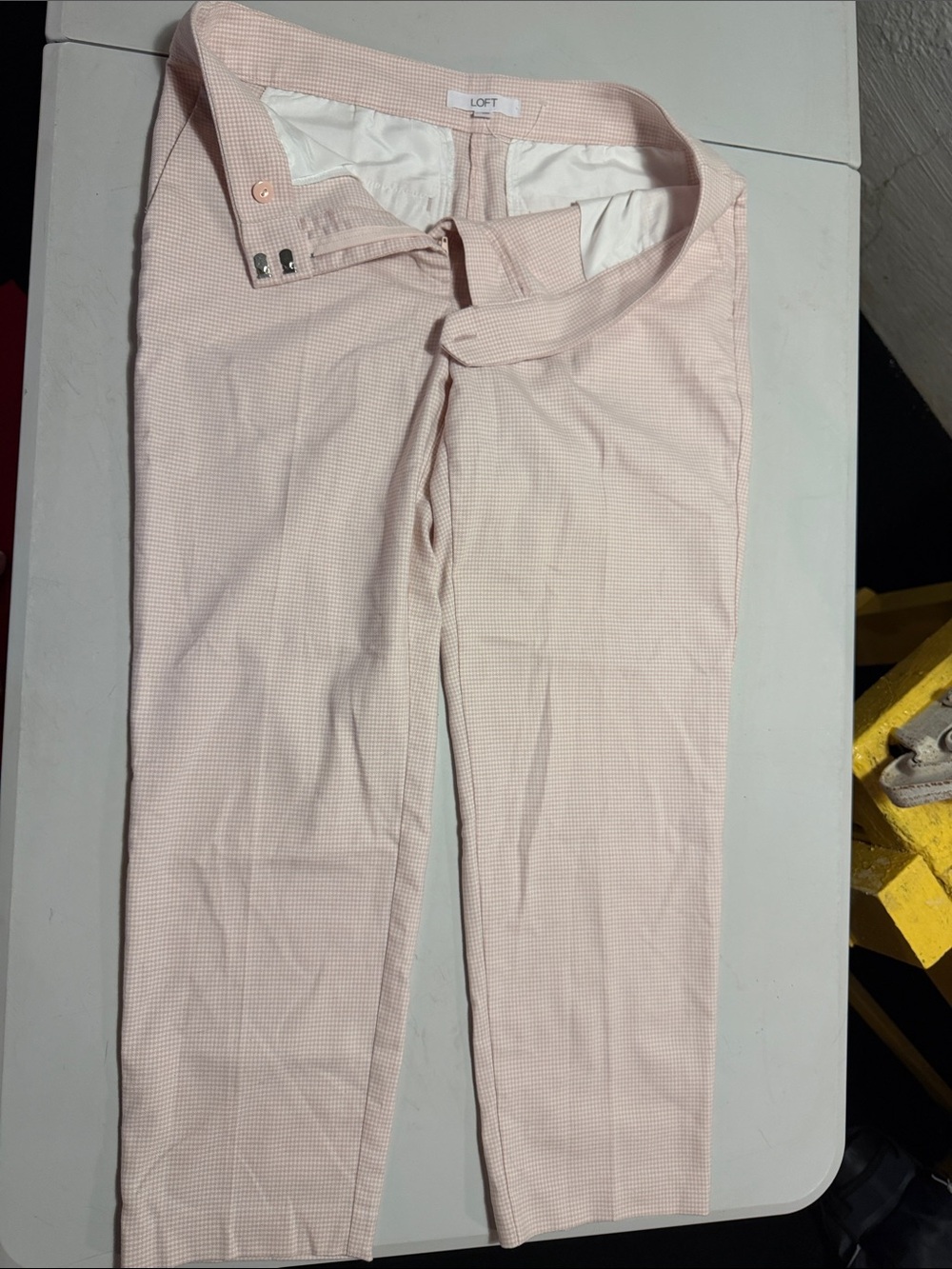 LOFT Pale Pink Gingham Cropped Straight Pants